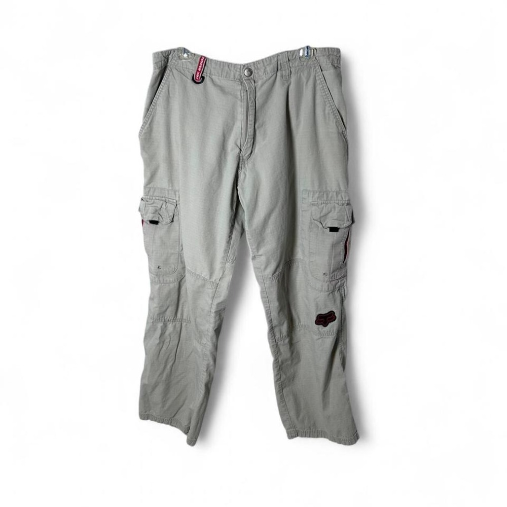 Fox Racing grey cargo pants with red accents Men's 36x29 Skater Grunge Y2K